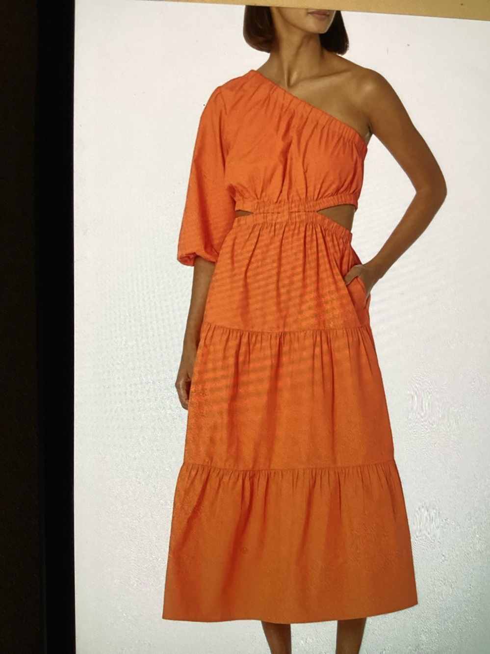 The Drop Women’s April One Shoulder Cut-Out Tiered Midi Dress size XL